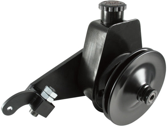 Borgeson Power Steering Pump - Saginaw - Bracket / V-Belt Pulley - Steel - Black Powder Coat - Small Block Ford - Kit