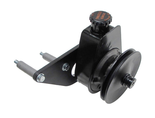 Borgeson Power Steering Pump - Saginaw - Bracket / V-Belt Pulley - Steel - Black Powder Coat - Ford FE-Series - Kit