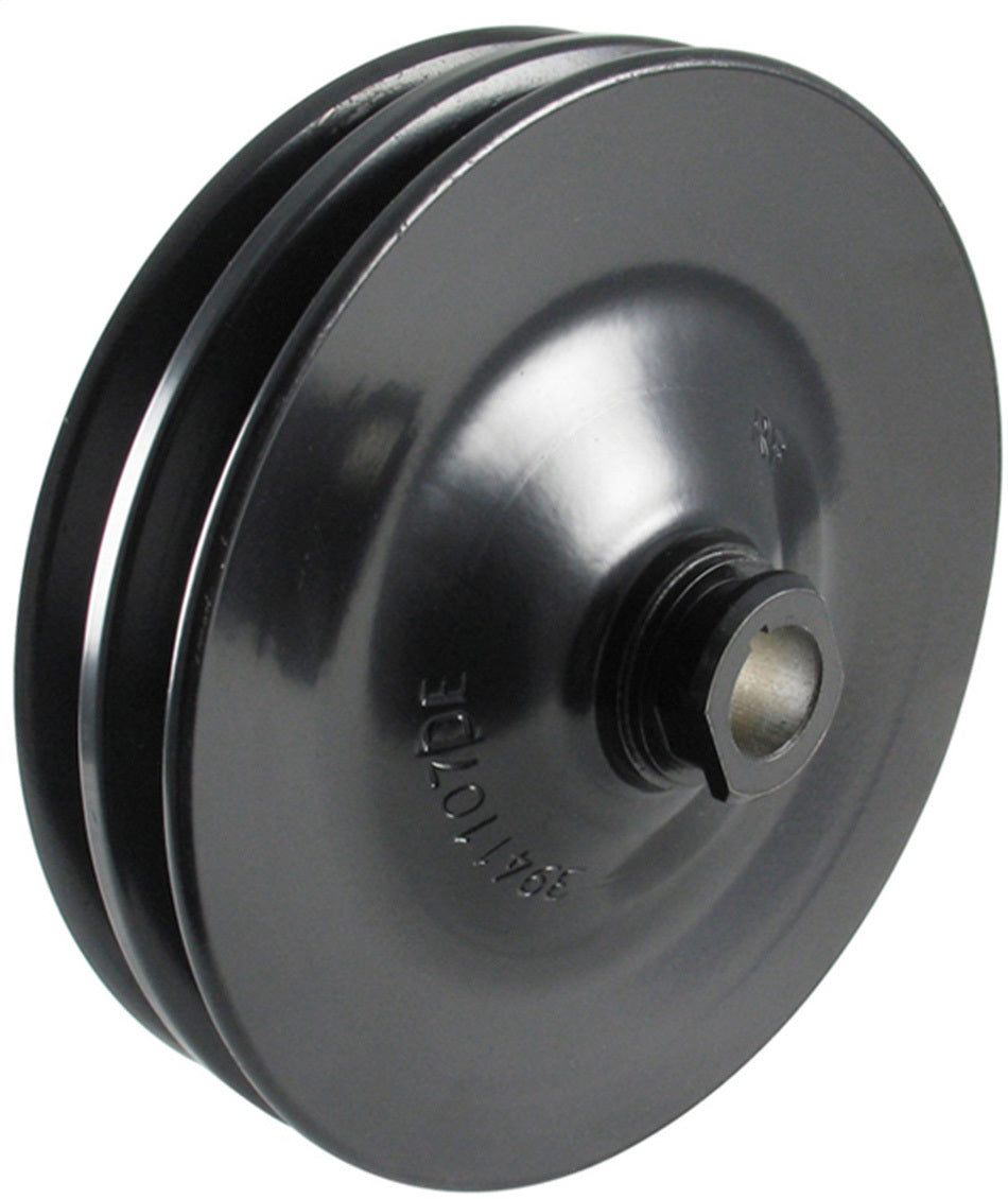 Borgeson Power Steering Pump Pulley - V-Belt - 2 Groove - Bolt-On - 5.75 in Diameter - Steel - Black Paint - Universal