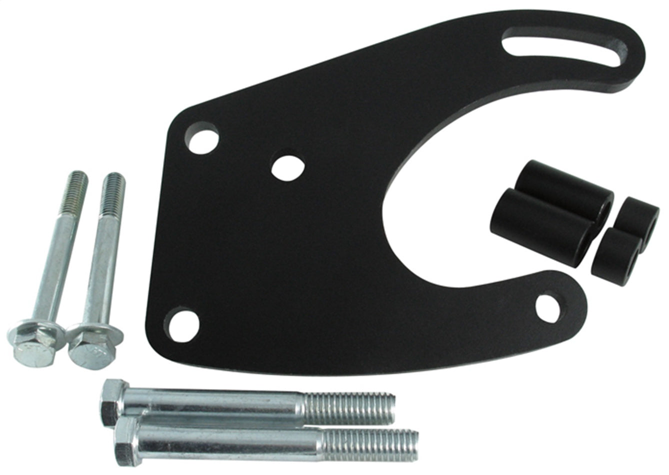 Borgeson Power Steering Pump Bracket - Driver Side - Head Mount - Hardware Included - Steel - Black Paint - Saginaw P