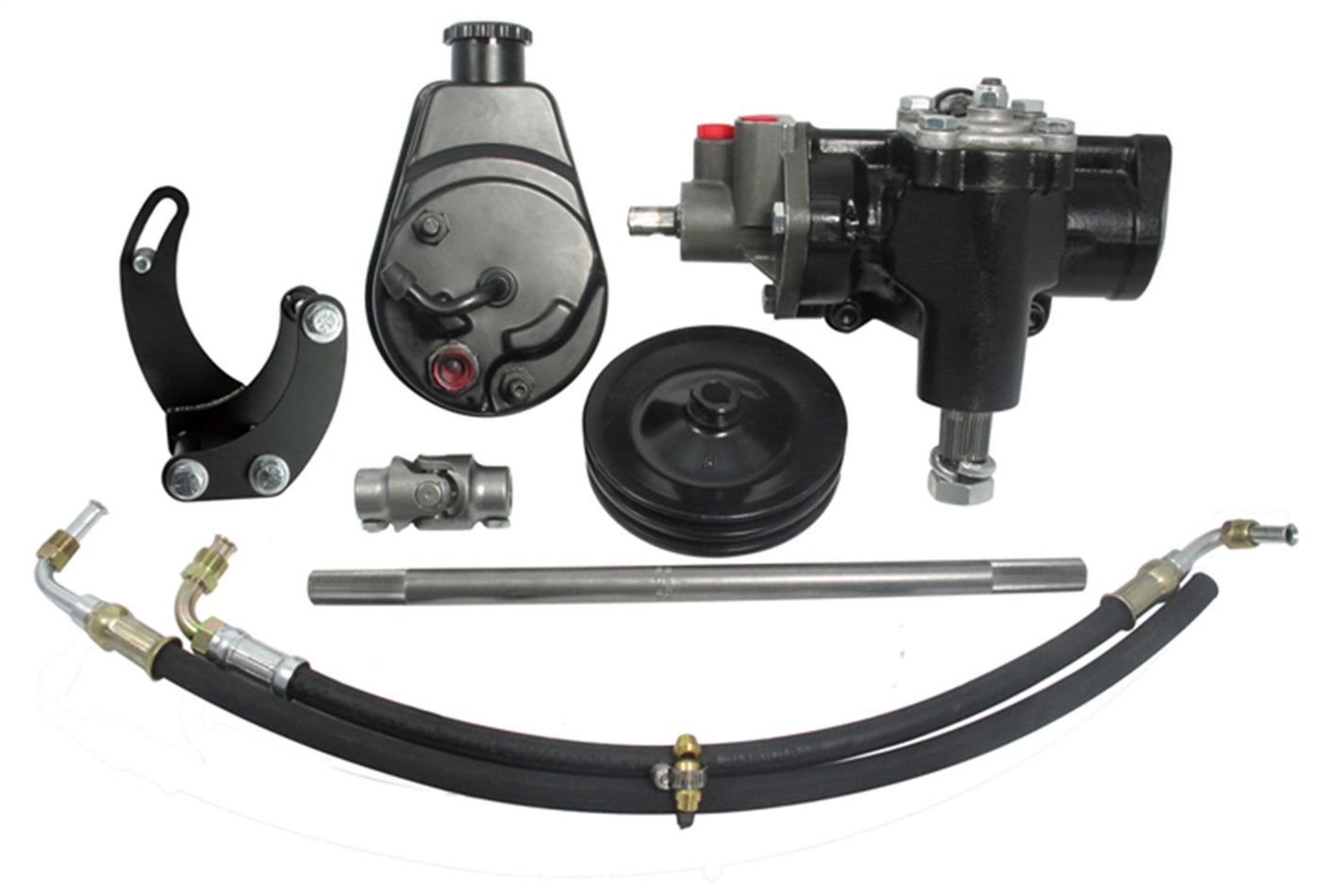 Borgeson Steering Box - Power - Delphi 600 - 14 to 1 Ratio - Brackets / Joints / Lines / Pump - Iron - Small Block