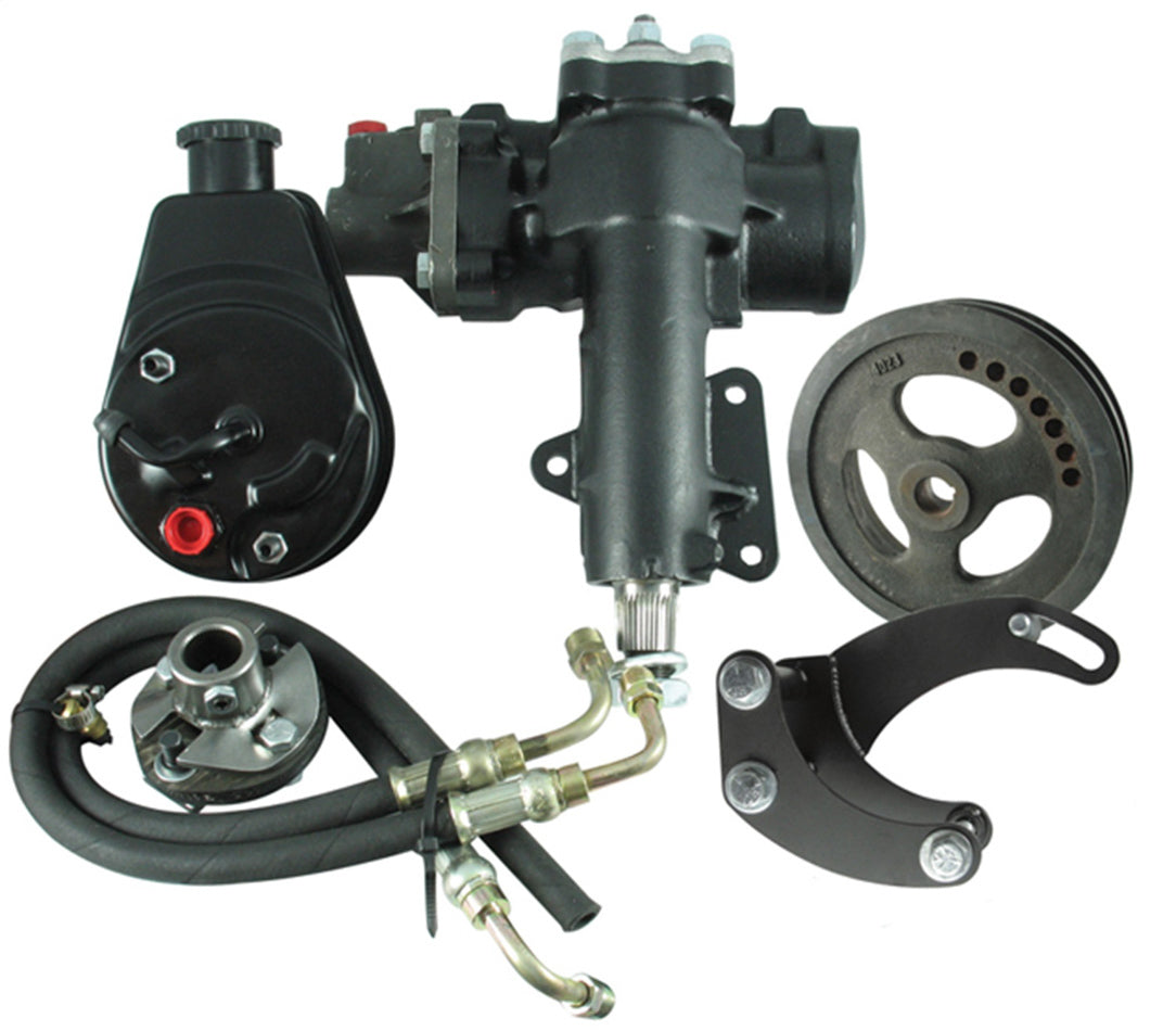 Borgeson Steering Box - Power - Delphi 600 - 12.7 to 1 Ratio - Brackets / Joints / Lines / Pump - Iron - Small Block