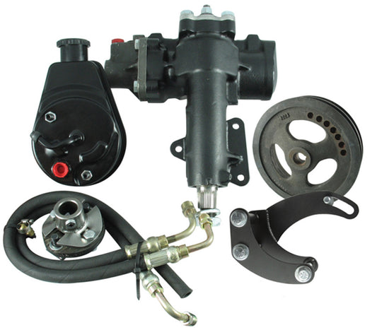 Borgeson Steering Box - Power - Delphi 600 - 12.7 to 1 Ratio - Brackets / Joints / Lines / Pump - Iron - Small Block