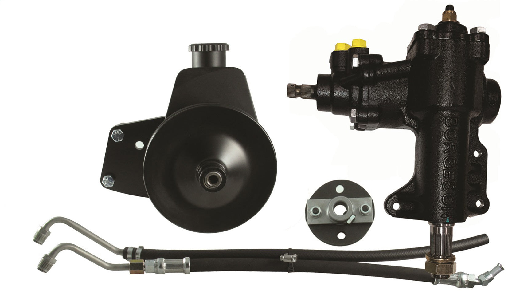 Borgeson Steering Box - Power - 14 to 1 Ratio - Brackets / Joints / Lines / Pump - Iron - Small Block Ford - Ford
