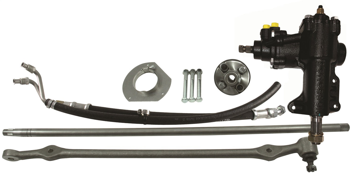 Borgeson Steering Box - Power - 14 to 1 Ratio - Joints / Lines - Iron - Ford V8 - Ford Mustang 1965-66 - Kit