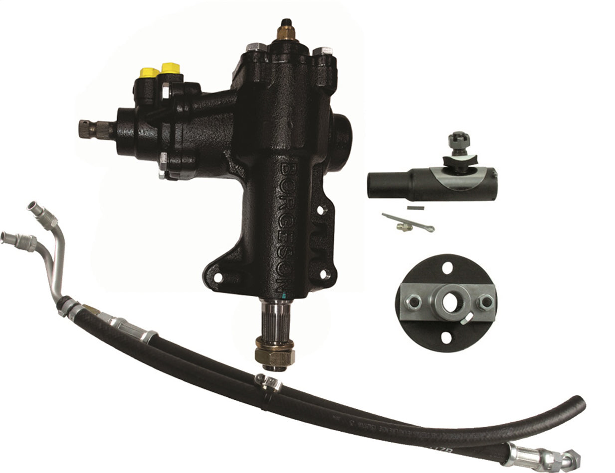 Borgeson Steering Box - Power - 14 to 1 Ratio - Joints / Lines - Iron - Ford V8 - Ford Mustang 1968-70 - Kit