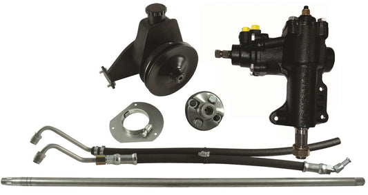 Borgeson Steering Box - Power - 14 to 1 Ratio - Brackets / Joints / Lines / Pump - Iron - Ford Inline-6 - Ford Mustang