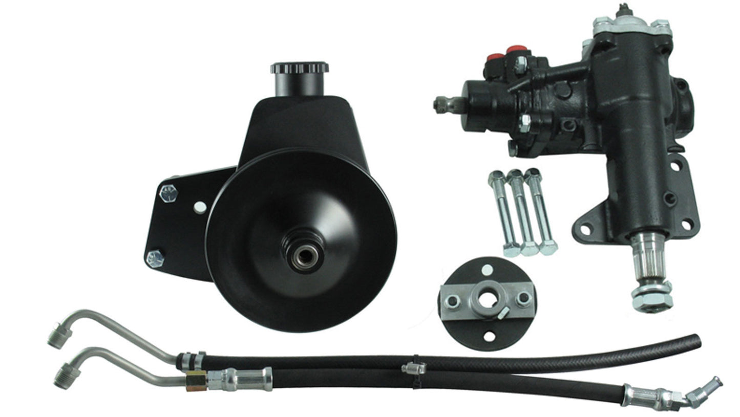 Borgeson Steering Box - Power - 14 to 1 Ratio - 1-1/8 in Sector Shaft - Brackets / Joints / Lines / Pump - Iron -