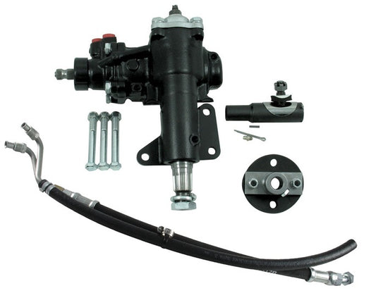 Borgeson Steering Box - Power - 14 to 1 Ratio - 1-1/8 in Sector Shaft - Joints / Lines - Iron - Black Paint - Ford /