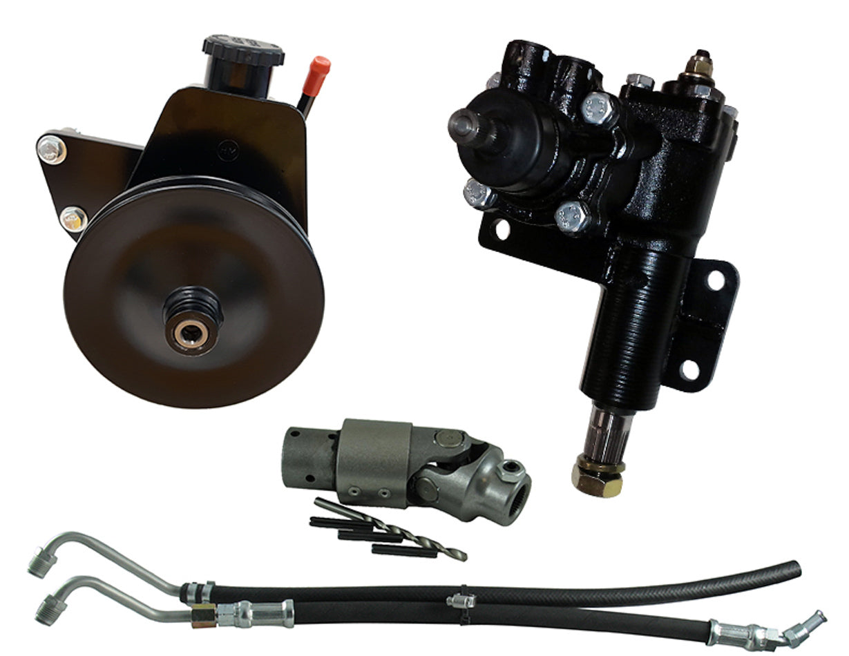 Borgeson Steering Box - Power - 14 to 1 Ratio - 1-1/8 in Sector Shaft - Iron - Black Paint - GM - Kit