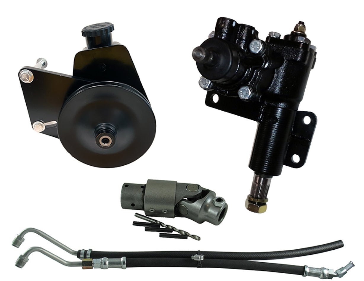 Borgeson Steering Box - Power - 14 to 1 Ratio - 1-1/8 in Pitman Shaft - Brackets / Joints / Lines / Pump - Iron -