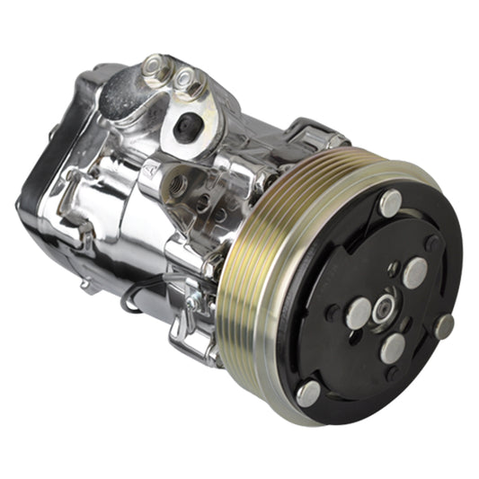 Billet Specialties Air Conditioning Compressor - Sanden SD-7 - 6-Rib Serpentine Pulley - Polished - Tru Trac Systems -