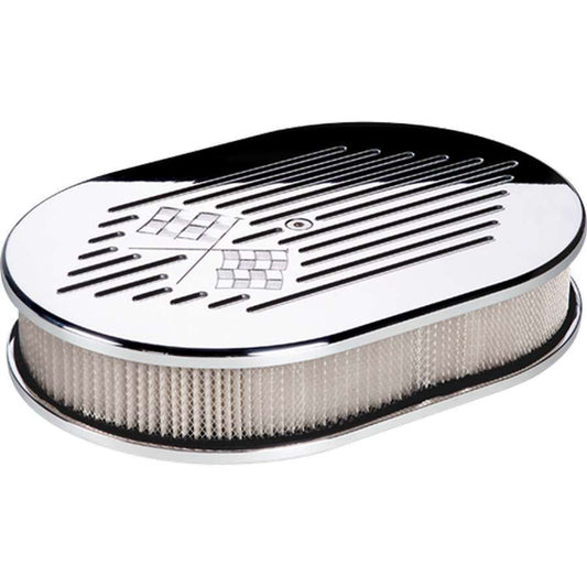 Billet Specialties Air Cleaner Assembly - 11.875 x 8.375 in Oval - 2 in Element - 5-1/8 in Carb Flange - Raised Base -