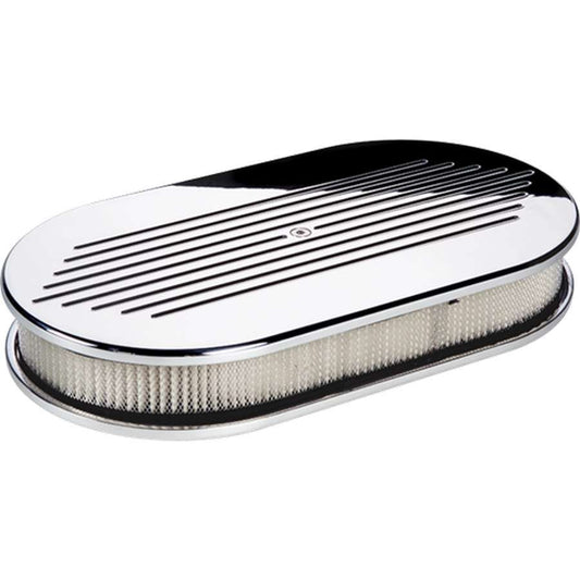 Billet Specialties Air Cleaner Assembly - 15 x 8.5 in Oval - 2 in Element - 5-1/8 in Carb Flange - Raised Base - Ball