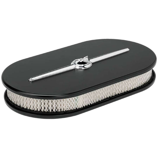 Billet Specialties Air Cleaner Assembly - Streamline - 15 x 8.5 in Oval - 3 in Element - 5-1/8 in Carb Flange - Raised