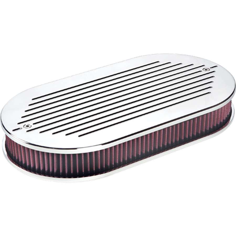 Billet Specialties Air Cleaner Assembly - 17.5 x 9.375 in Oval - 2.25 in Element - Dual 5-1/8 in Carb Flange - Raised