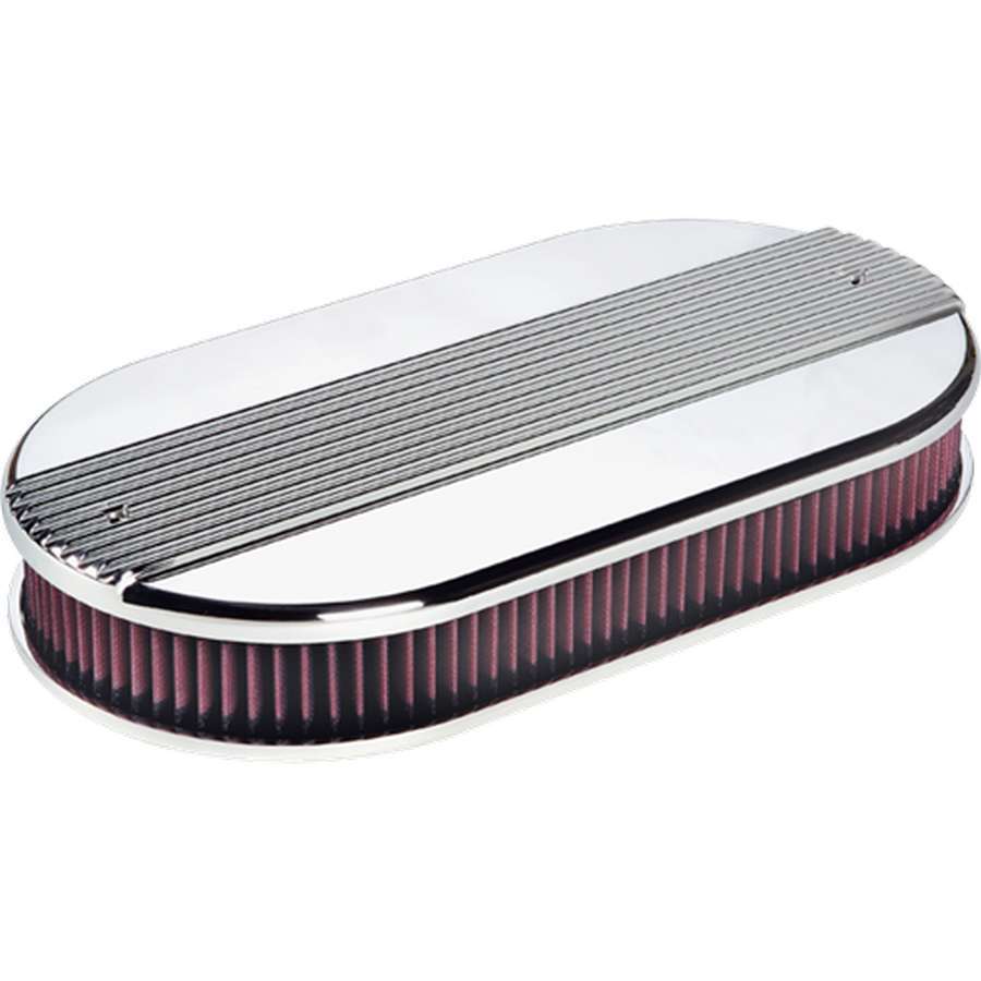Billet Specialties Air Cleaner Assembly - 17.5 x 9.375 in Oval - 2.25 in Element - Dual 5-1/8 in Carb Flange - Raised