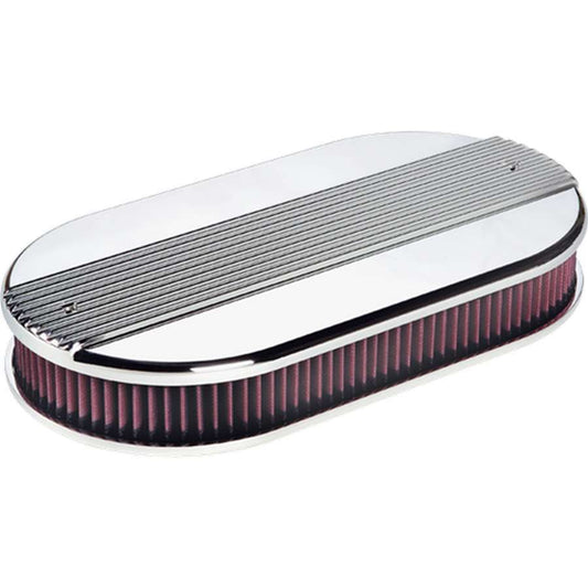 Billet Specialties Air Cleaner Assembly - 17.5 x 9.375 in Oval - 2.25 in Element - Dual 5-1/8 in Carb Flange - Raised