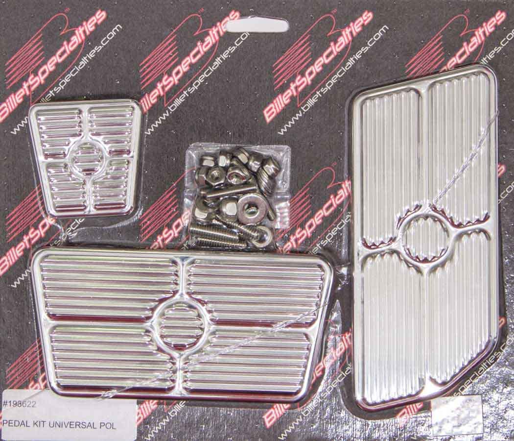 Billet Specialties Pedal Pad - Auto Trans - Brake / Gas / Parking Brake Pads - Grooved - Aluminum - Polished - Kit