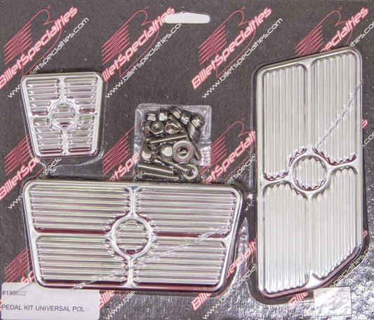 Billet Specialties Pedal Pad - Auto Trans - Brake / Gas / Parking Brake Pads - Grooved - Aluminum - Polished - Kit