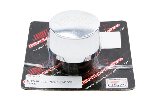 Billet Specialties Breather - Push-In - Round - 1-1/4 in Hole - Aluminum - Polished - Cross Flags - Each