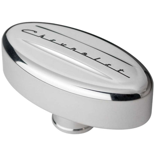Billet Specialties Breather - Push-In - Oval - 1-1/4 in Hole - Chevrolet Logo - Aluminum - Polished - Each