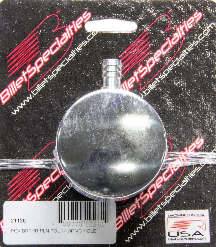Billet Specialties Breather - Push-In - Round - 1-1/4 in Hole - PCV - 3/8 in Hose Evacuation Fitting - Aluminum -