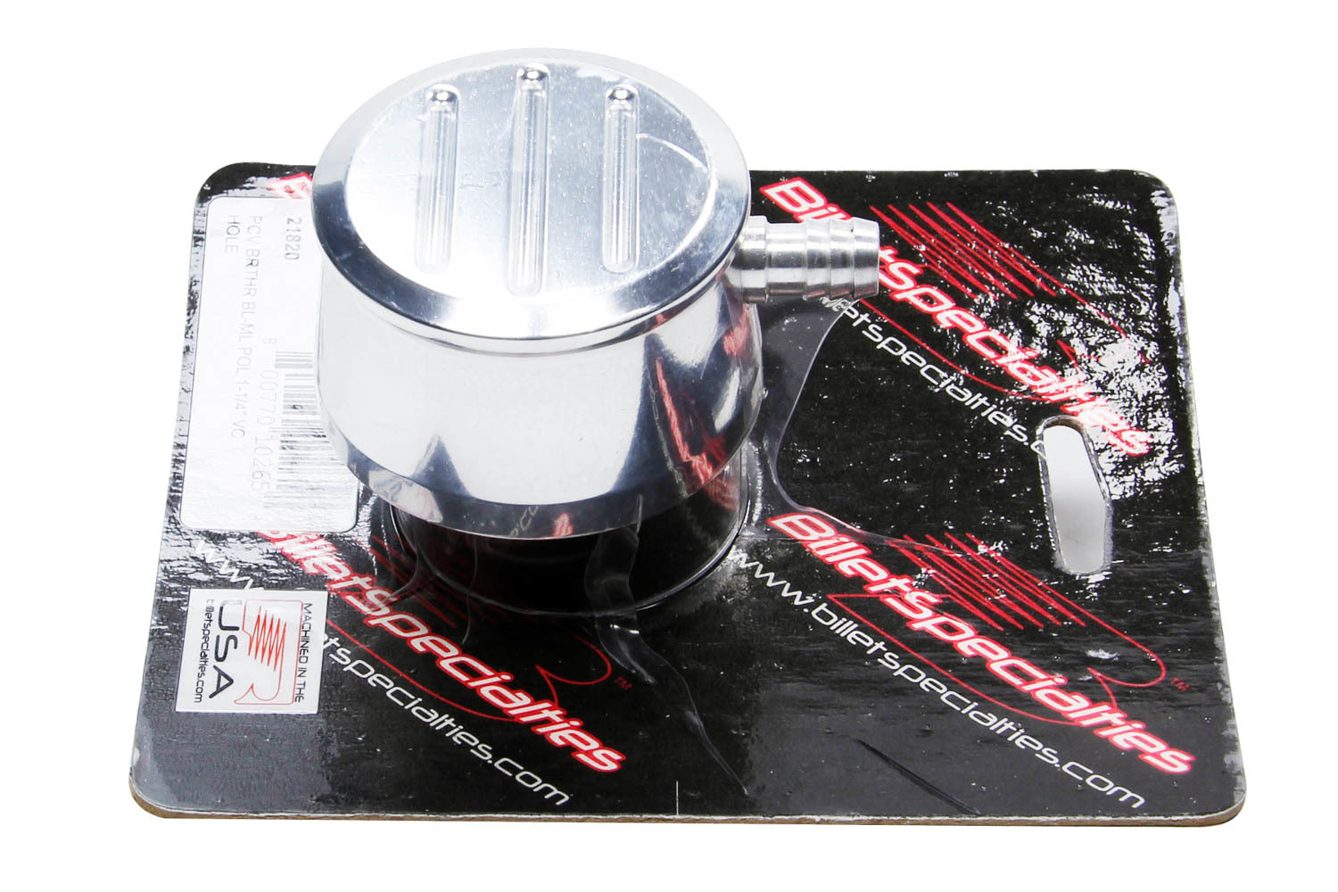 Billet Specialties Breather - Push-In - Round - 1-1/4 in Hole - PCV - 3/8 in Hose Evacuation Fitting - Aluminum -