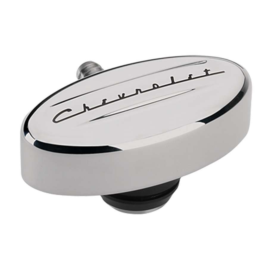 Billet Specialties Breather - Push-In - Oval - 1-1/4 in Hole - PCV - 3/8 in Hose Evacuation Fitting - Chevrolet Logo -
