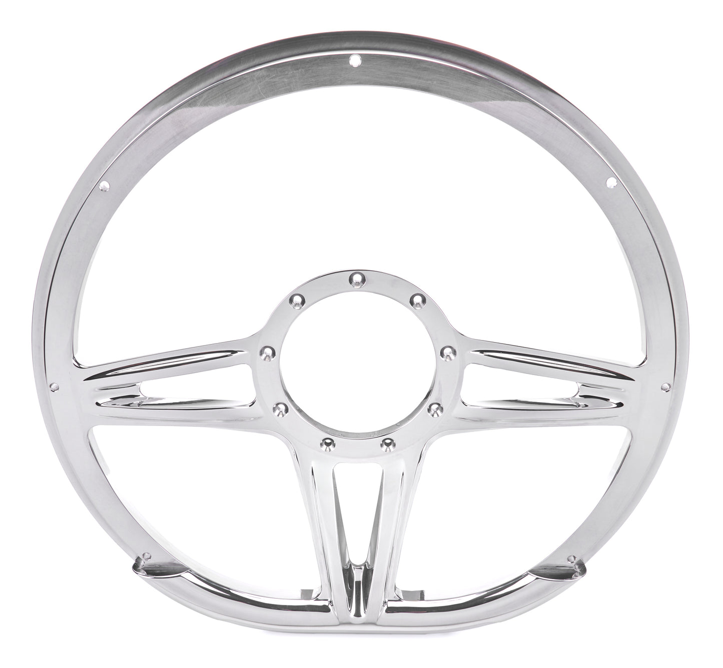 Billet Specialties Steering Wheel - Victory - D-Shape - 14 in Diameter - 2 in Dish - 3-Spoke - Milled Finger Notches -