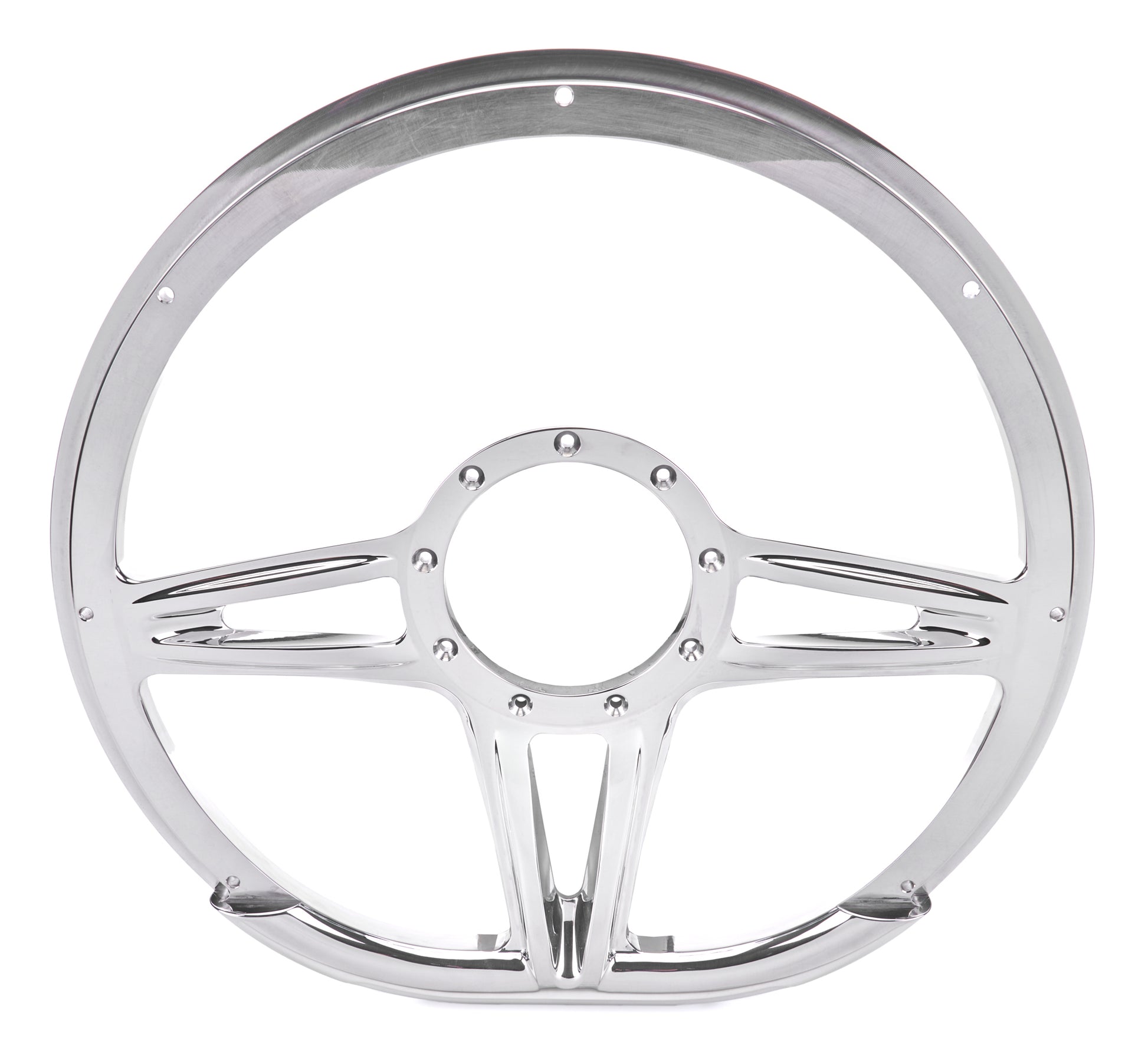 Billet Specialties Steering Wheel - Victory - D-Shape - 14 in Diameter - 2 in Dish - 3-Spoke - Milled Finger Notches -