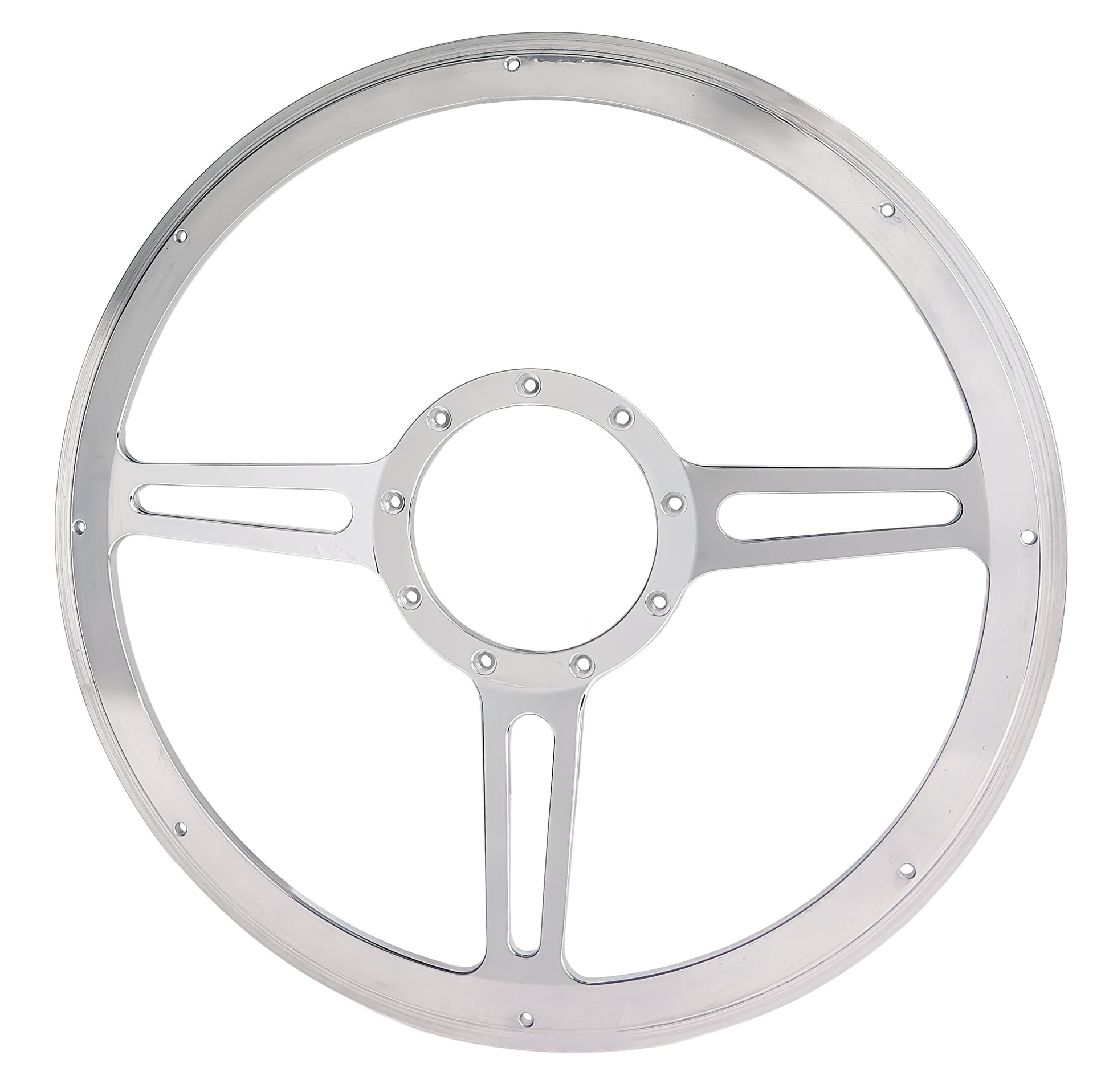 Billet Specialties Steering Wheel - Split Spoke - 14 in Diameter - 2 in Dish - 3-Spoke - Milled Finger Notches -