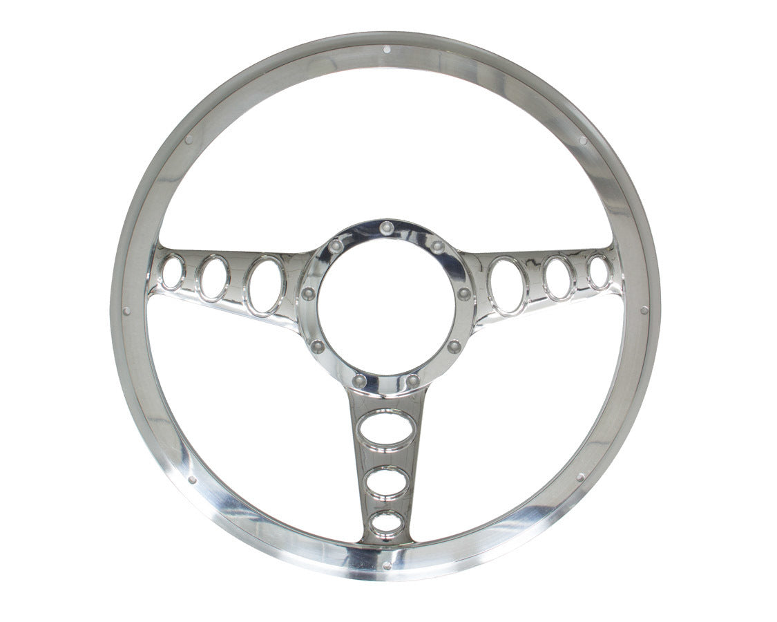 Billet Specialties Steering Wheel - Outlaw - 14 in Diameter - 2 in Dish - 3-Spoke - Milled Finger Notches - Aluminum -