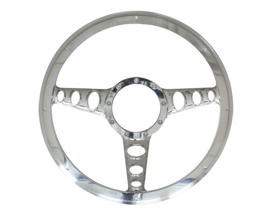 Billet Specialties Steering Wheel - Outlaw - 14 in Diameter - 2 in Dish - 3-Spoke - Milled Finger Notches - Aluminum -