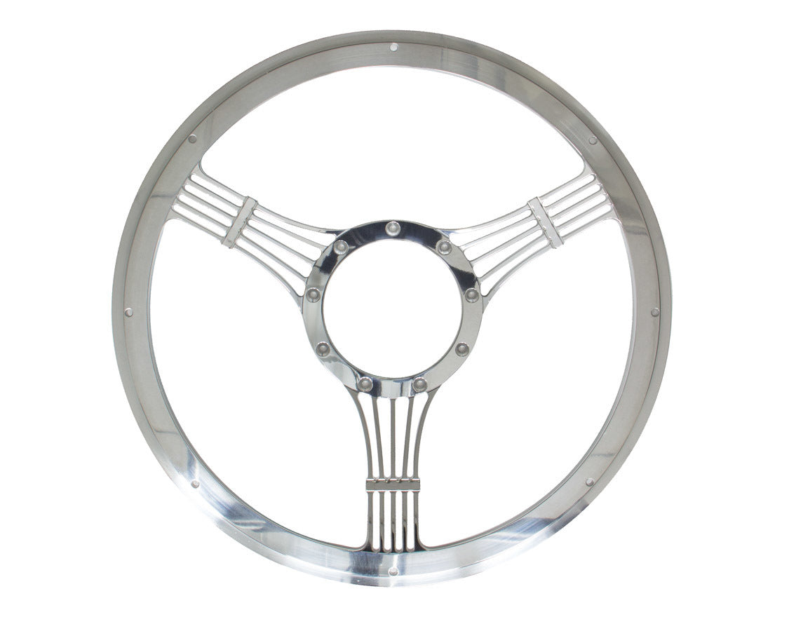 Billet Specialties Steering Wheel - Banjo - 14 in Diameter - 2 in Dish - 3-Spoke - Milled Finger Notches - Aluminum -