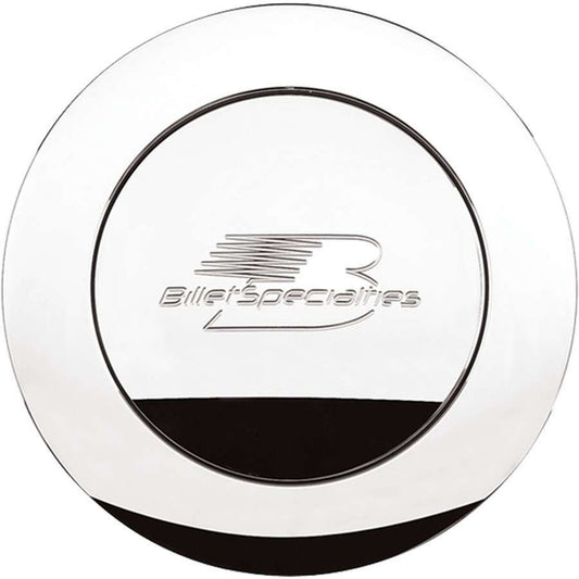 Billet Specialties Horn Button - Large - Natural Billet Specialties Logo - Aluminum - Polished - 9-Bolt Steering