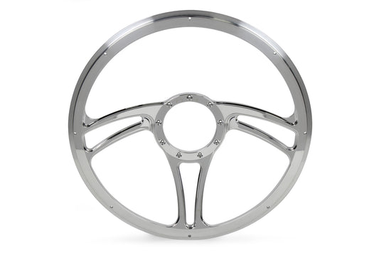 Billet Specialties Steering Wheel - BLVD 05 - 15.5 in Diameter - 2 in Dish - 3-Spoke - Milled Finger Notches -