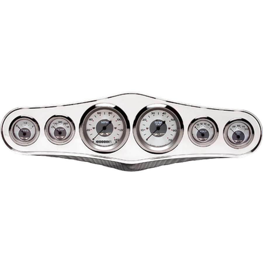 Billet Specialties Dash Panel - Two 3-3/8 in Holes - Four 2-1/8 in Holes - Machined Rib Accent - Aluminum - Polished -