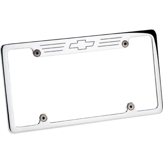 Billet Specialties License Plate Frame - 12.625 x 6.875 in - Stainless Hardware - Engraved Bowtie - Recessed -