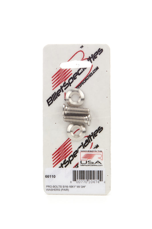 Billet Specialties Fender Bolt - Pro Bolts - 5/16-18 in - 1 in Long - 0.75 in Washer - Allen Head - Stainless - Pair