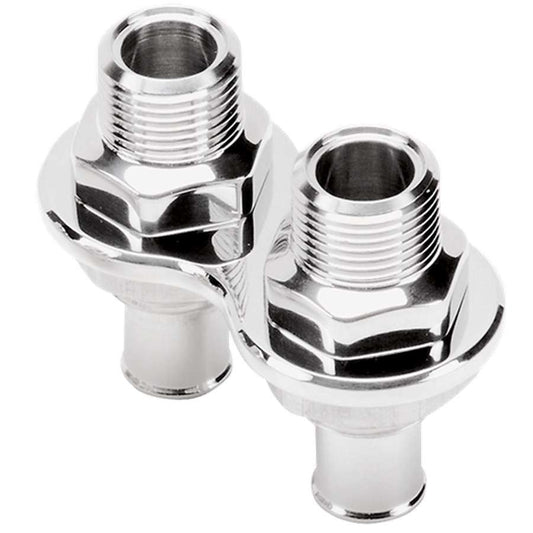 Billet Specialties Bulkhead Plate - Heater - 2 Port - Two 10 AN Male to 5/8 in Hose Barb - Aluminum - Polished - Each