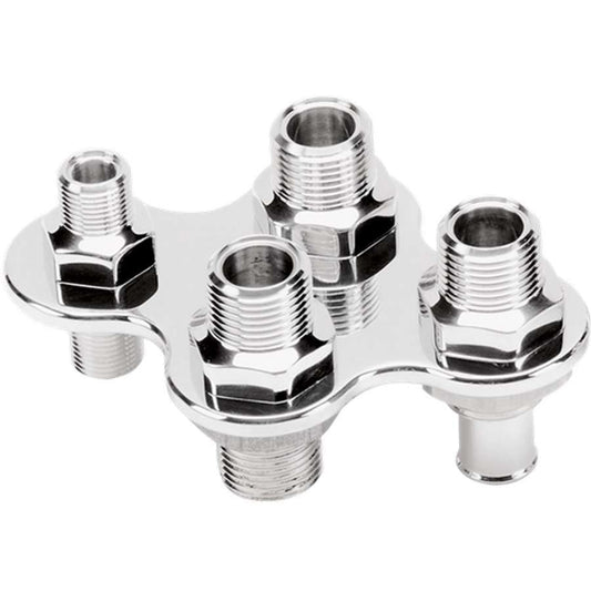 Billet Specialties Bulkhead Plate - AC and Heater - 4 Port - Two 10 AN Male to 5/8 in Hose Barb - One 10 AN Male - One