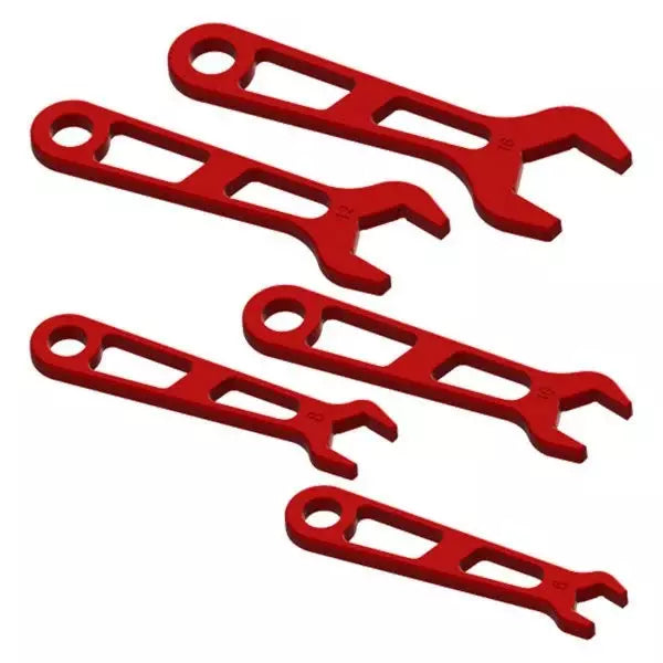 Billet Specialties AN Wrench Set - Single End - 5 Piece - 6 AN to 16 AN - Aluminum - Red Anodized - Kit