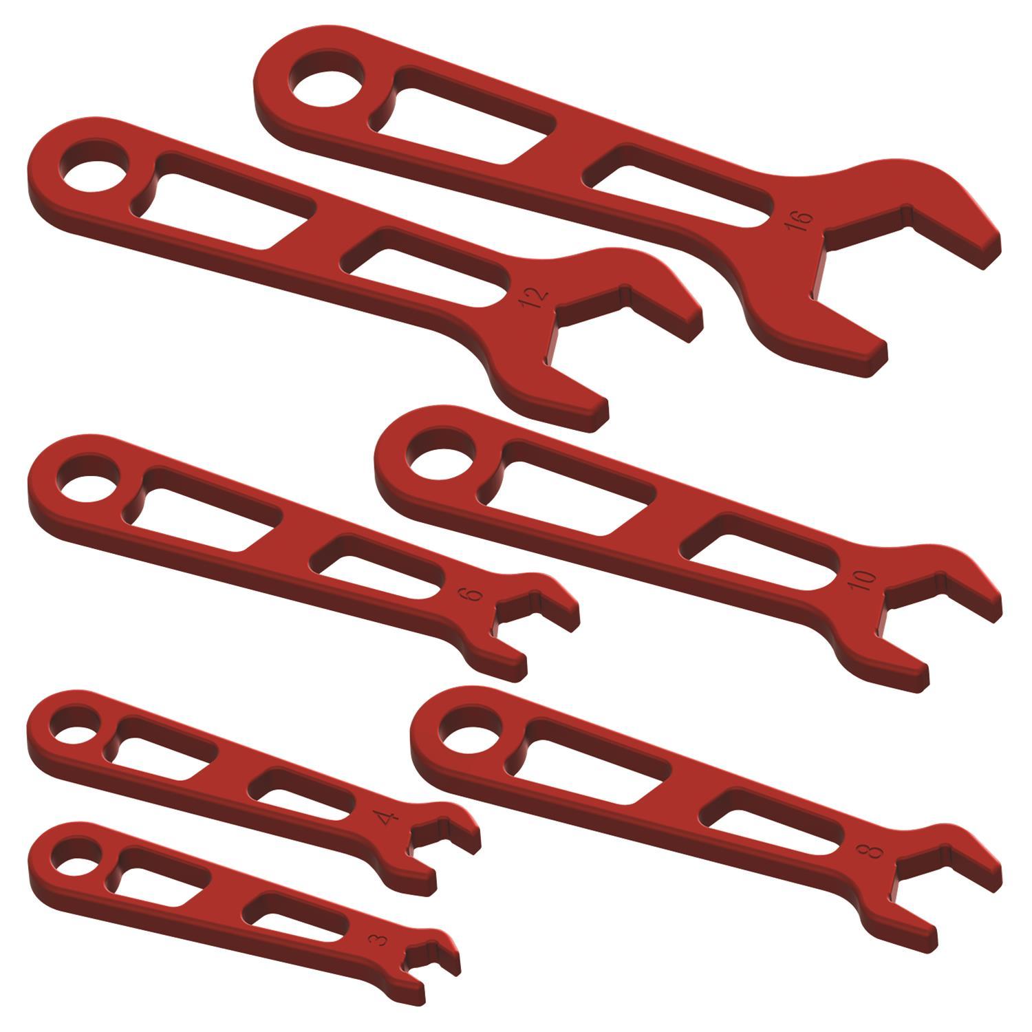 Billet Specialties AN Wrench Set - Single End - 7 Piece - 3 AN to 16 AN - Aluminum - Red Anodized - Kit
