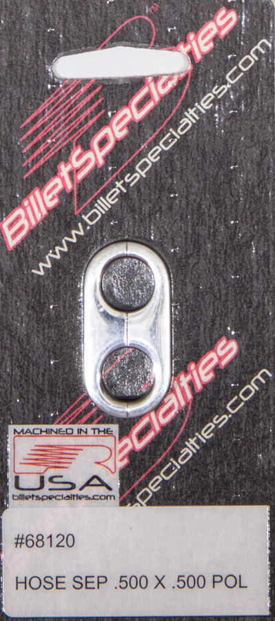 Billet Specialties Hose / Tube Separators - Two 0.5 in Holes - Stainless Hardware - Aluminum - Polished - Each