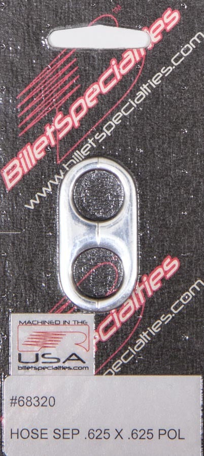 Billet Specialties Hose / Tube Separators - Two 0.625 in Holes - Stainless Hardware - Aluminum - Polished - Each