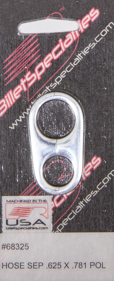 Billet Specialties Hose / Tube Separators - 0.625 in / 0.781 in Holes - Stainless Hardware - Aluminum - Polished - Each
