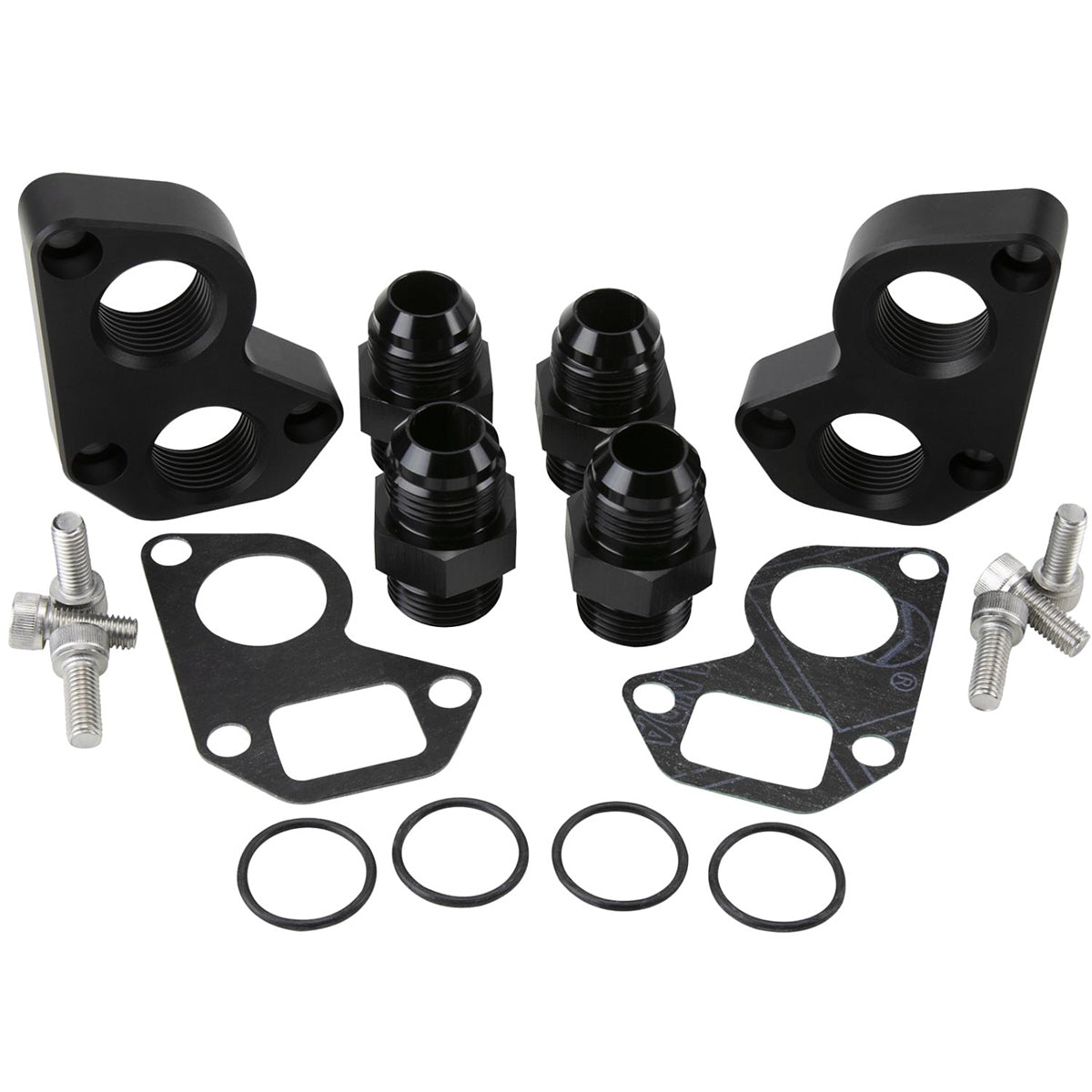 Billet Specialties Water Pump Adapter - Standard to Remote - 12 AN Male Fittings Included - Aluminum - Black Anodized