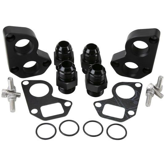Billet Specialties Water Pump Adapter - Standard to Remote - 12 AN Male Fittings Included - Aluminum - Black Anodized