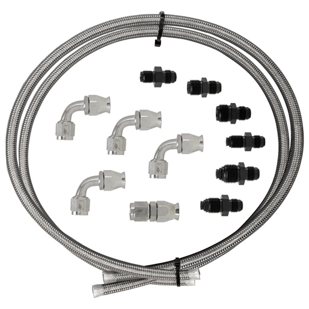 Billet Specialties Power Steering Hose Kit - Fittings - Braided Stainless - Rubber Hose - Pump Mount Style Reservoirs